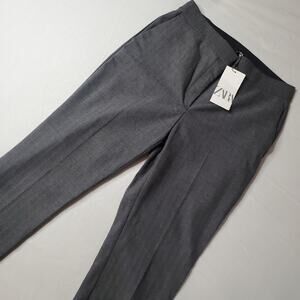 ZARA Womens Size XL Herringbone Ankle Length Trousers Gray